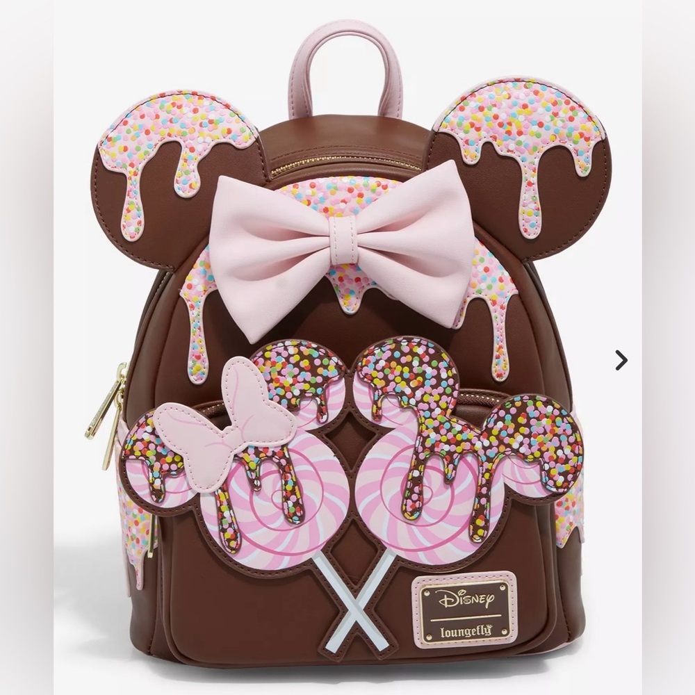 BNWT Loungefly Disney Minnie Mouse Chocolate Lollipop Ears Backpack - Boxlunch